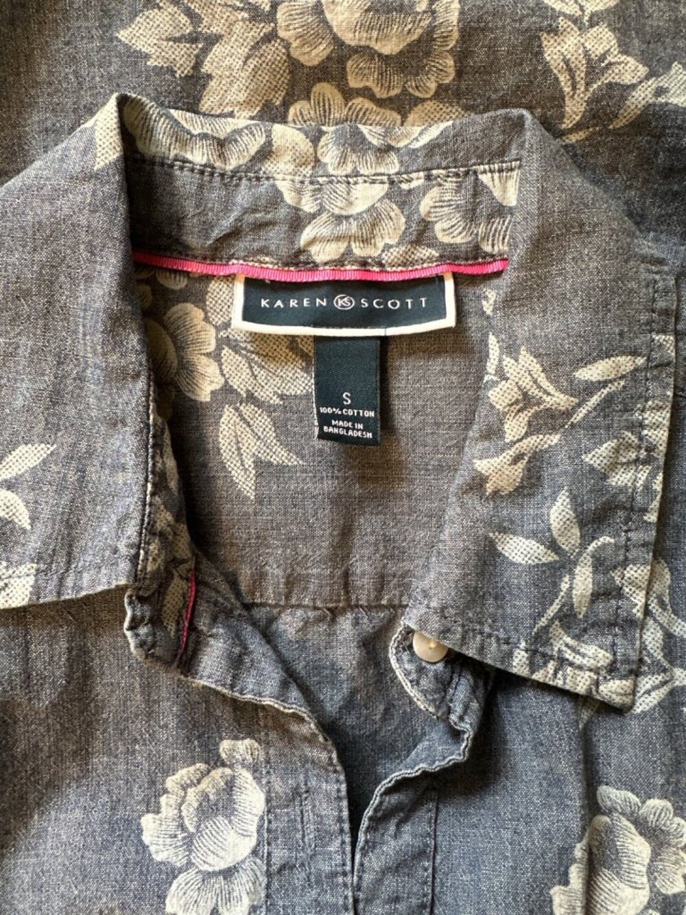 Karen Scott Womens Floral Button-Up Shirt Small 100% Cotton Blue/White - Picture 4 of 4